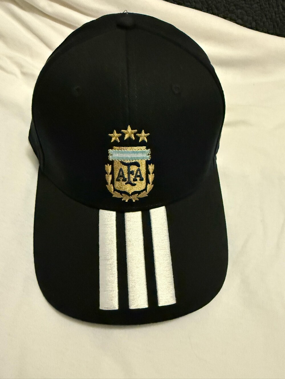 Adidas Argentina Black Cap with Embroidered Crest and White Stripes
